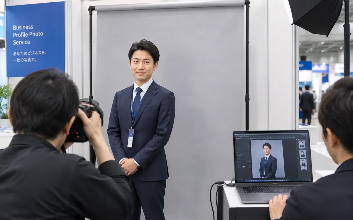 スタジオでプロフィール写真を撮影する様子